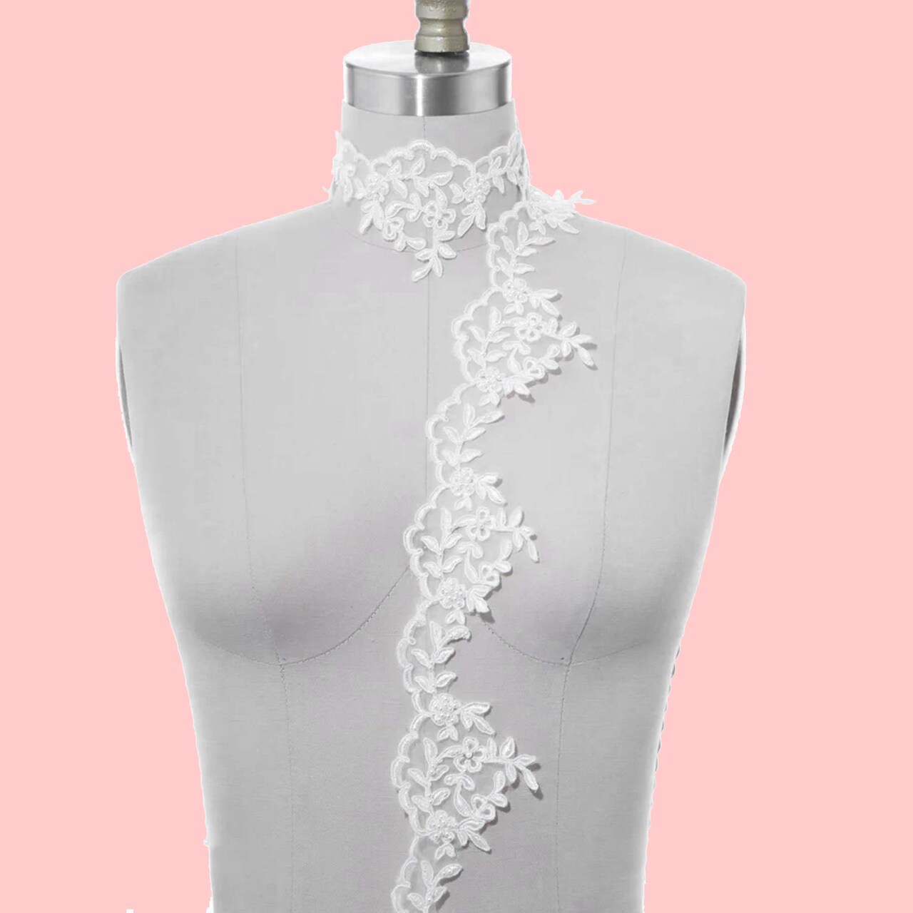 1 Yard Shimmery White Polyester Lace Trim with White Beaded Embellishments 3 Inch Width